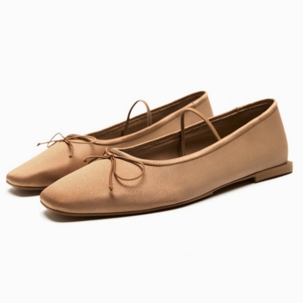 ZARA Satin Effect Flats With Bow